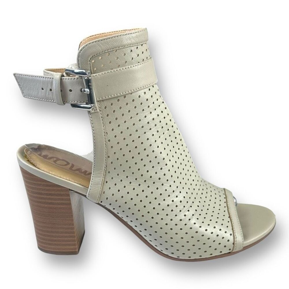 Sam Edelman 9 Emmie‎ Perforated Open Toe Bootie White Leather Coastal Cowgirl